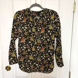 J. Crew floral/oriental Graphic 3/4 Sleeve Blouse